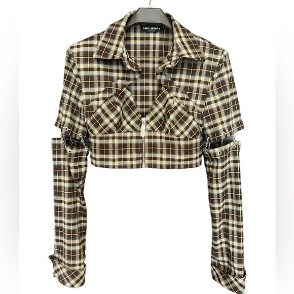 Liny Liberty deconstructed plaid crop jacket  size L in mint condition - Picture 1 of 12